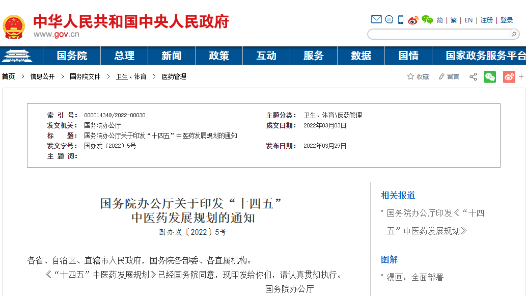 國務(wù)院辦公廳關(guān)于印發(fā) “十四五” 中醫(yī)藥發(fā)展規(guī)劃的通知(圖1) image.png